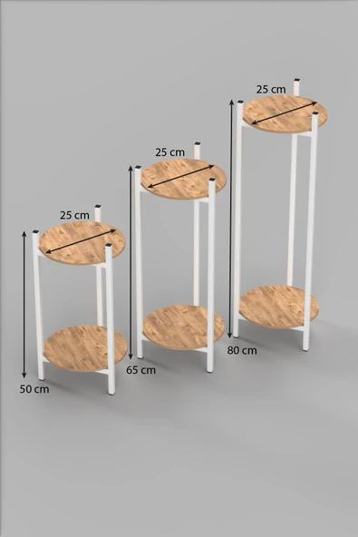 Retodesign 3 Lü Metal Yuvarlak Beyaz Çiçeklik Seti . Saksılık . 1490 - Resim 7