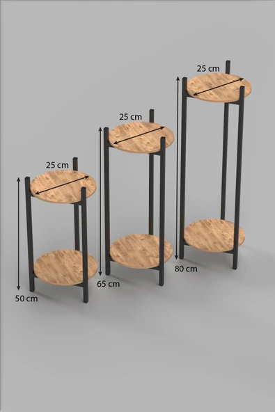Retodesign 3 Lü Metal Yuvarlak Siyah Çiçeklik Seti . Saksılık . 1491 - Resim 3