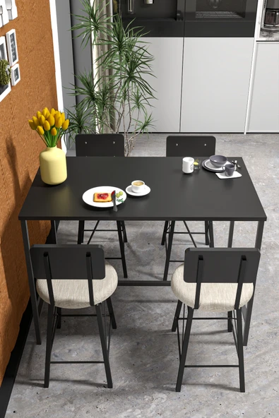 Retodesign 4 İMAJ SANDALYELİ SİYAH YEMEK MASASI 120/60 4620 - Resim 6