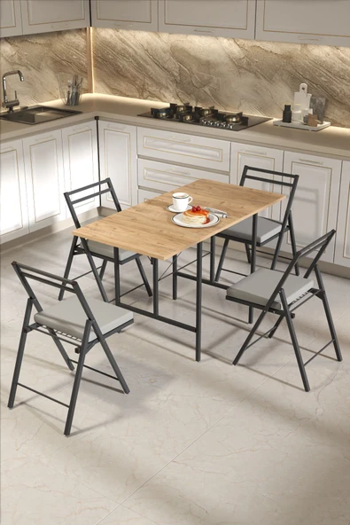 Retodesign 2 Adet Katlanır Siyah Metal Sandalye Minderli Bistro Sandalye 20242s - Resim 3