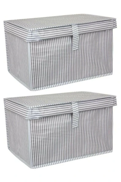 2 Adet - Kapaklı Çok Amaçlı Kumaş Düzenleyici Mini Boy Hurç & Kutu (40x30x26cm) ürün görseli