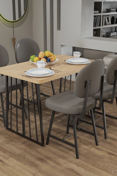 Retodesign Star Yemek Masası 4 Stil Sandalyeli Takım 1265 - Resim 3