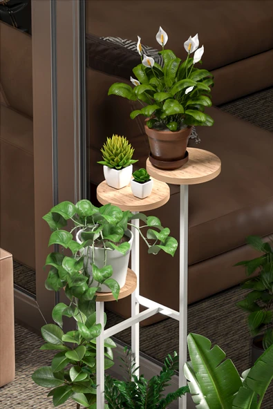 Retodesign 4 Yuvarlak Raflı  Beyaz Çiçeklik Saksılık  1481 - Resim 4