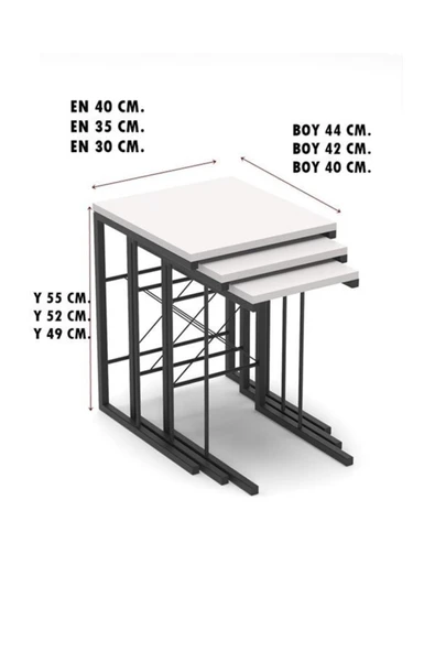 Retodesign 3 Lü Zigon Sehpa Beyaz 3002 - Resim 5