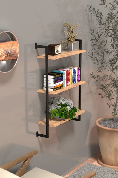 Retodesign Siyah Duvara Monte 3 Katlı Raf , Duvar Rafı - Kitaplık 2601 Metal Metal 3 20 cm 90 cm Duvara Monte ürün görseli