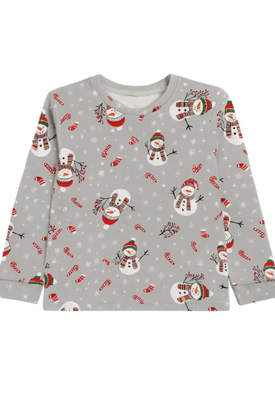 Unisex Yılbaşı Temalı Cute Kardan Adam Desenli Çocuk Pijama Takımı - Resim 6