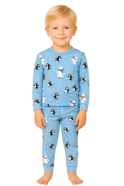 Unisex İnterlok Bebe Mavisi Yılbaşı Temalı Pijama Takımı - Resim 2