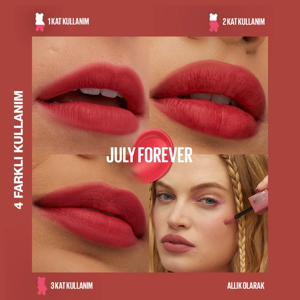 Maybelline New York Super Stay Teddy Tint Uzun Süre Kalıcı Likit Mat Tint 35 July Forever - Resim 2