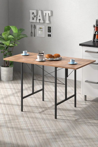 Retodesign RETODESİGN  YILDIZ KATLANIR MASA VE 4 ADET KATLANIR SİYAH METAL  MİNDERLİ SANDALYELİ TAKIM  2024T - Resim 6