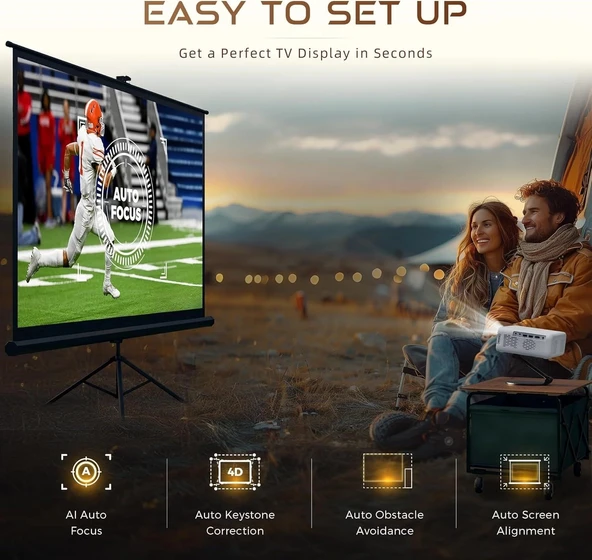 Aurzen Eazze D1 Akıllı Projektör WiFi ve Bluetooth - Yerel 1080P Film - Gümüş - Resim 2