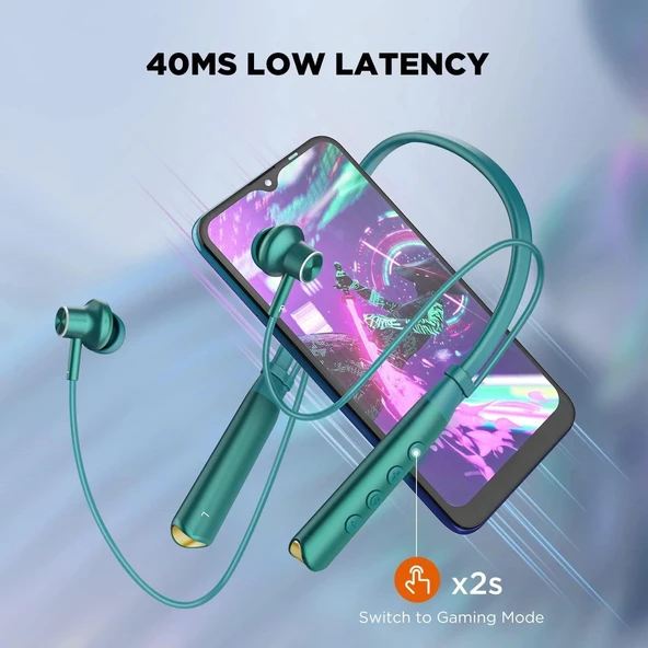 HTC Boyun Bantlı Bluetooth Kulaklık, Manyetik Stereo Kulaklık - Yeşil - Resim 3