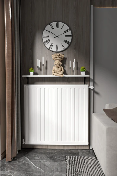 Retodesign Montajsız Beyaz Petek Üstü Metal Raf, Kalorifer Peteği Raf Dresuar Uçan Raf 80 Cm 10080 - Resim 4