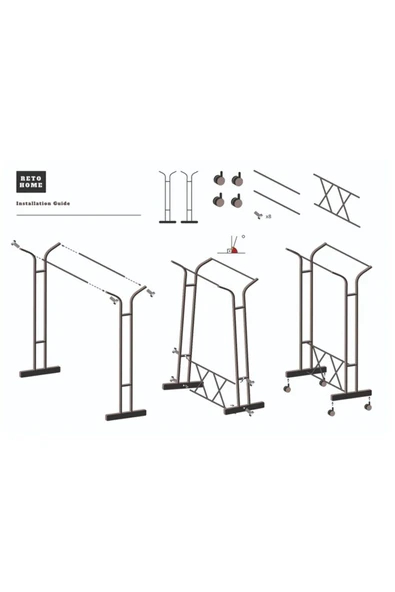 Retodesign Retohome V Konfeksiyon Ayaklı Tekerlekli Askı Siyah - Resim 5