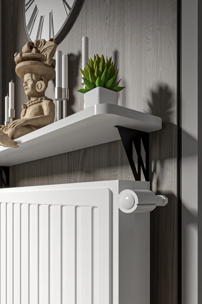 Retodesign Montajsız Beyaz Petek Üstü Metal Raf, Kalorifer Peteği Raf Dresuar Uçan Raf 80 Cm 10080 - Resim 2