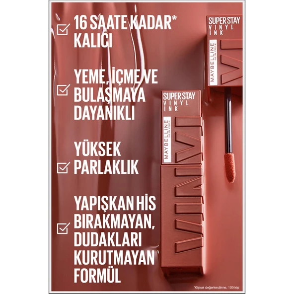 Maybelline New York Super Stay Vinyl Ink Uzun Süre Kalıcı Likit Parlak Ruj 120 Punchy - Resim 3