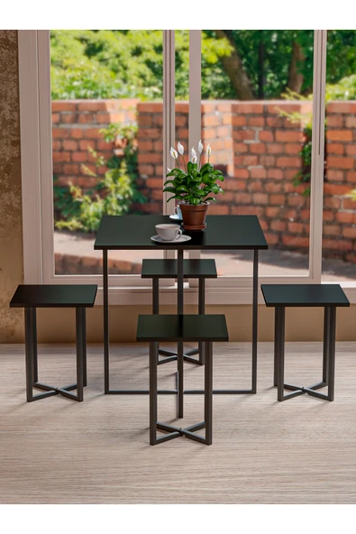 Retodesign 4 Kişilik Siyah Kare Masa Takımı 1680S - Resim 2