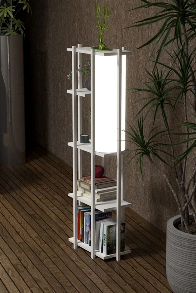 Retodesign RETOHOME 5 RAFLI LAMBADERLİ KİTAP RAFI.,KİTAPLIKLI LAMBADER BEYAZ - Resim 4