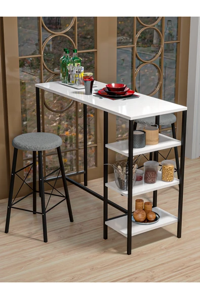 Retodesign BEYAZ RAFLI BAR MASASI 120/45 2058B - Resim 2