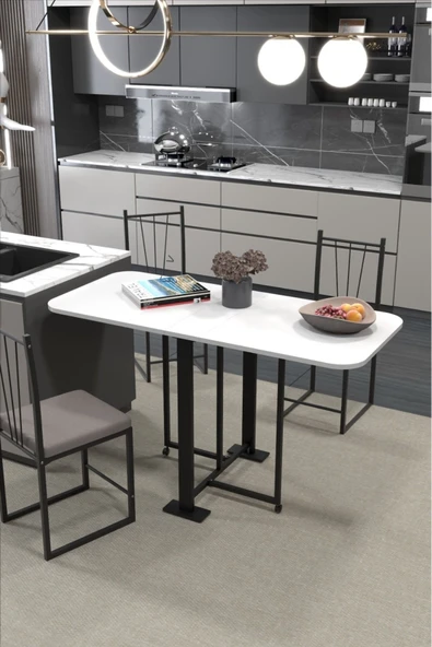 Retodesign EFES BEYAZ KATLANIR MASA. MUTFAK MASASI, YEMEK MASASI, ürün görseli 1