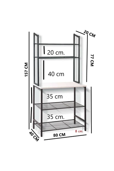 Retodesign Siyah Raflı Mutfak Bangosu , Çok Amaçlı Raf .kahve Köşesi Masası 1750s - Resim 3