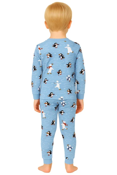 Unisex İnterlok Bebe Mavisi Yılbaşı Temalı Pijama Takımı - Resim 4