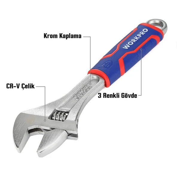 WORKPRO WP272012 250mm Cr-V Profesyonel Kurbağacık Anahtar - Resim 2