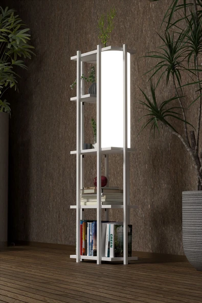 Retodesign RETOHOME 5 RAFLI LAMBADERLİ KİTAP RAFI.,KİTAPLIKLI LAMBADER BEYAZ - Resim 6