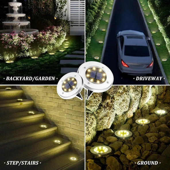 Solpex Güneş Enerjili Açık Hava Su Geçirmez Işıklar, Beyaz, 4 Adet - Resim 2