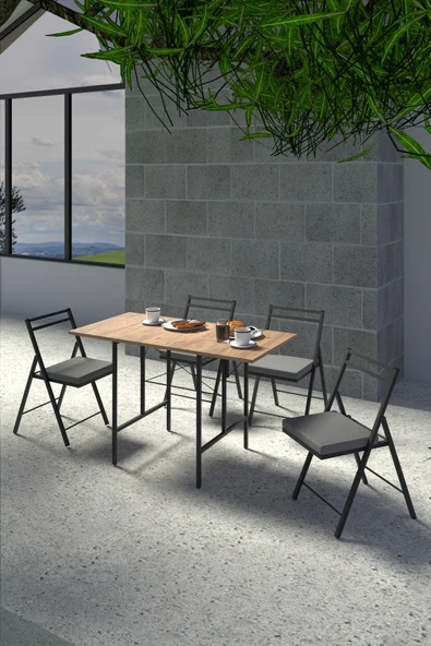 Retodesign 1 Adet Katlanır Metal Sandalye Minderli Bistro Sandalye 2024s - Resim 4