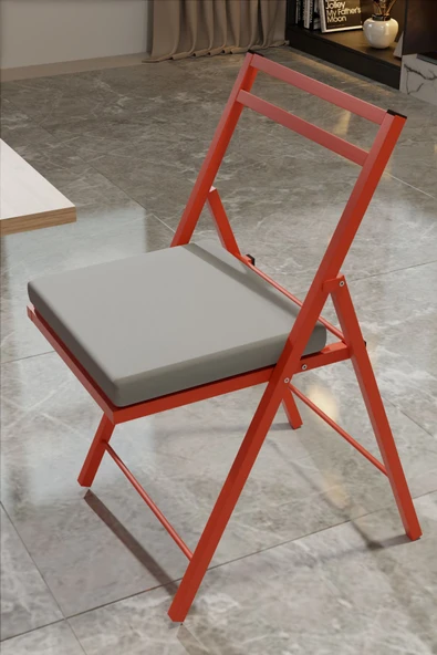 Retodesign 1 Adet Katlanır Kırmızı Metal Sandalye Minderli Bistro Sandalye 2024k - Resim 4