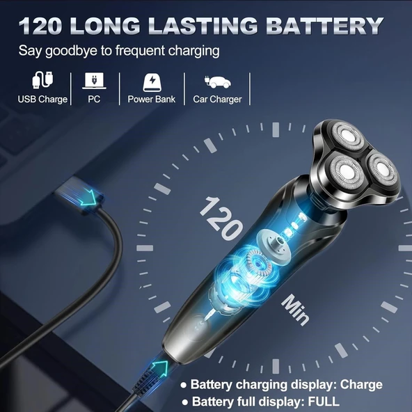 Handsomeface Elektrikli Tıraş Makinesi Döner Yedek/Su Geçirmez - Gri - Resim 4