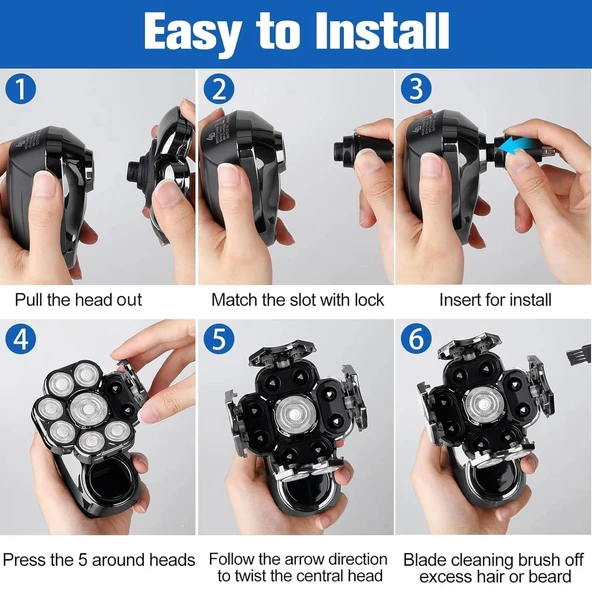 Handsomeface 9D Elektrikli Baş Tıraş Makinesi Geliştirilmiş - Siyah - Resim 3