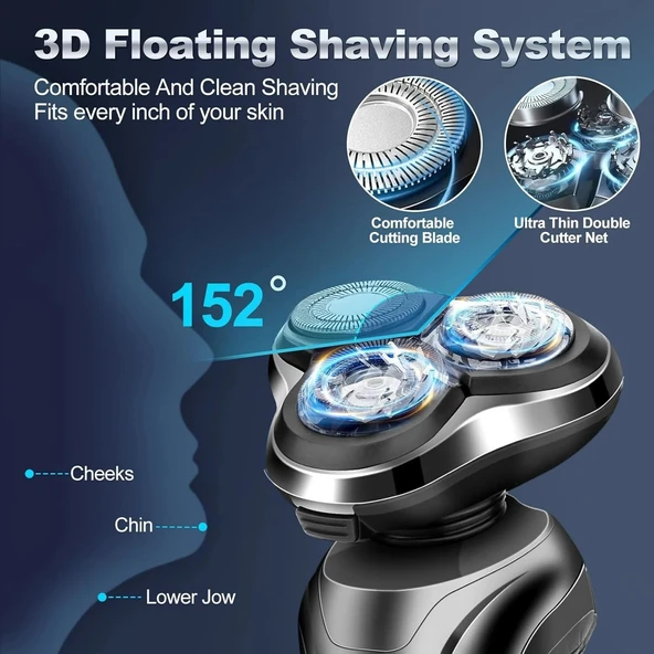 Handsomeface Elektrikli Tıraş Makinesi Döner Yedek/Su Geçirmez - Gri - Resim 2