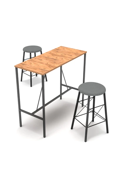 Retodesign RETODESİGN YUVARLAK TABURELİ BAR TAKIMI 3651A - Resim 5