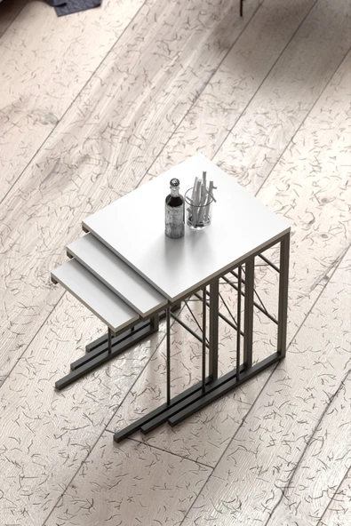 Retodesign 3 Lü Zigon Sehpa Beyaz 3002 - Resim 2