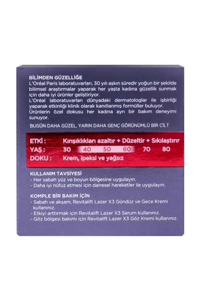 L'Oréal Paris Revitalift Lazer X3 Yoğun Yaşlanma Karşıtı Gündüz Bakım Kremi 40-60 yaş - Resim 4