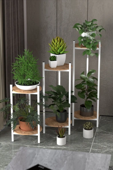 Retodesign 3 Lü Metal Yuvarlak Beyaz Çiçeklik Seti . Saksılık . 1490 - Resim 6