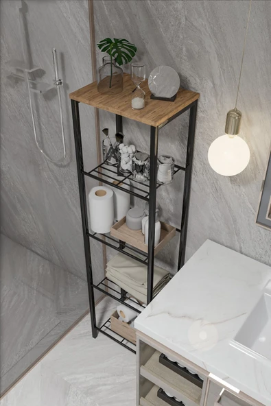 Retodesign RETODESİGN SİYAH 40 CM.ÇOK AMAÇLI RAF, MUTFAK RAFI , BANYO DÜZENLEYİCİ RAF 1893S - Resim 2