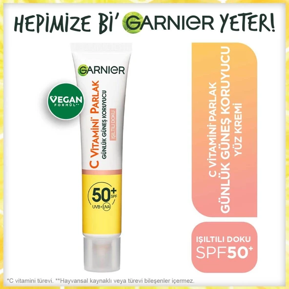 Garnier C Vitamini Parlak Günlük Güneş Koruyucu Fluid Yüz Kremi Işıltılı Doku SPF50+ 40 ml ürün görseli