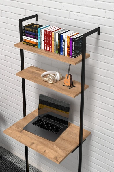 Retodesign Duvara Monte 2 Katlı Raflı Çalışma Masası , Duvar Rafı - Kitaplık 2601 - Resim 2