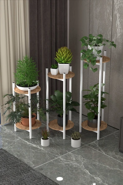 Retodesign 3 Lü Metal Yuvarlak Beyaz Çiçeklik Seti . Saksılık . 1490 ürün görseli