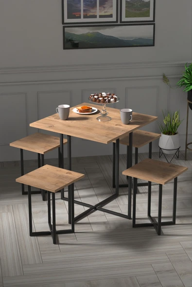 Retodesign 4 Kişilik Kare Masa Takımı Atlantik Çam 1680 ürün görseli