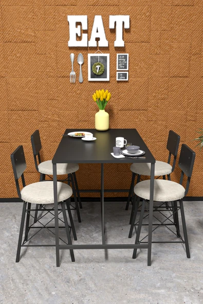 Retodesign 4 İMAJ SANDALYELİ SİYAH YEMEK MASASI 120/60 4620 - Resim 2