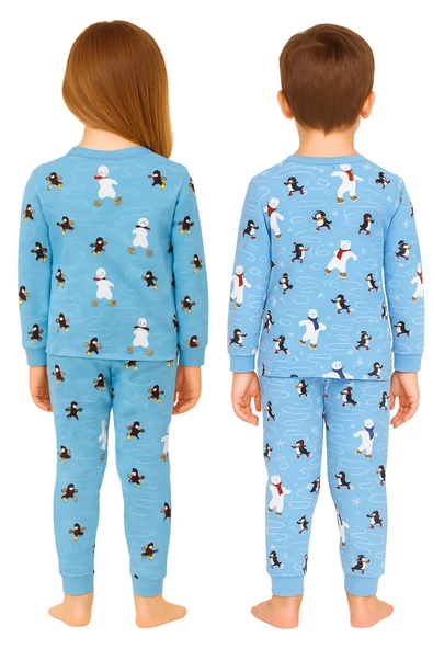 Unisex İnterlok Bebe Mavisi Yılbaşı Temalı Pijama Takımı - Resim 9