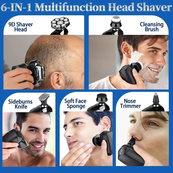 Handsomeface 9D Elektrikli Baş Tıraş Makinesi Geliştirilmiş - Siyah - Resim 2