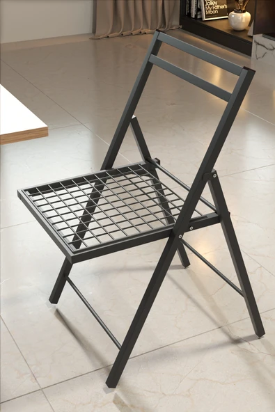 Retodesign RETODESİGN  YILDIZ KATLANIR MASA VE 4 ADET KATLANIR SİYAH METAL  MİNDERLİ SANDALYELİ TAKIM  2024T - Resim 2