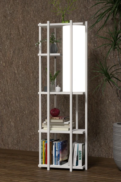 Retodesign RETOHOME 5 RAFLI LAMBADERLİ KİTAP RAFI.,KİTAPLIKLI LAMBADER BEYAZ - Resim 2