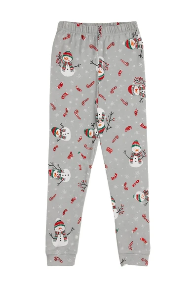 Unisex Yılbaşı Temalı Cute Kardan Adam Desenli Çocuk Pijama Takımı - Resim 7