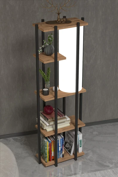 Retodesign RETOHOME 5 RAFLI LAMBADERLİ KİTAP RAFI.,KİTAPLIKLI LAMBADER ATLANTİK ÇAM - Resim 4