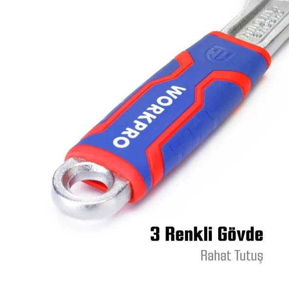 WORKPRO WP272011 200mm Cr-V Profesyonel Kurbağacık Anahtar - Resim 3
